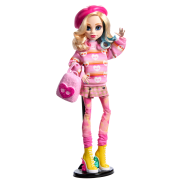 Monster High Wednesday Doll and Accessories, Enid Sinclair Collectible in Pink Fashion with Beret and Backpack, Doll Stand