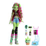 Monster High Venus McFlytrap Doll, Plant Monster with Pet Cat Chewlian & Accessories like Backpack, Notebook, Snacks & More