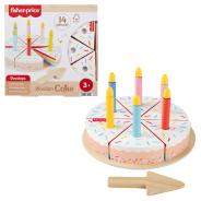 Fisher-Price Wood Pretend Play Toy Cake Set, 14-Piece Wooden Food Decorating & Serving Play for Preschool Kids
