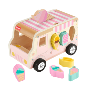 Fisher-Price Wood Toddler Toy Ice Cream Truck Shape Sorter Set, 9 Wooden Pieces for Developmental Play Kids