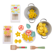 Fisher-Price Wood Pretend Cooking Set, Pots & Pasta Chef, 31 Pieces Play Food & Wooden Utensils for Preschool Kids