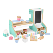 Fisher-Price Wood Pretend Play Coffee Shop & Toy Register, 20-Piece Wooden Food Playset for Preschool Kids
