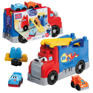 MEGA BLOKS First Builders Toddler Building Blocks Toy Set, Build & Race Rig with 19 Pieces, 2 Race Cars and Storage, Red