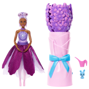 Barbie Petal Pop Scented Doll with Purple Floral Dress & Accessories, Bouquet Reveal with Pet Bunny & Surprises like Watering Can, Necklace & Earrings