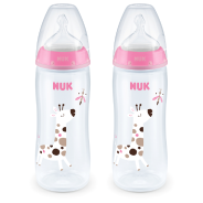 NUK 2 Pack Temperature Control Bottle Silicone Teat (6-18 Months) - 300ml - Pink/White