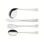 Baby Friends stainless steel children's flatware set with shiny finish and relief drawing, 4 pc set	