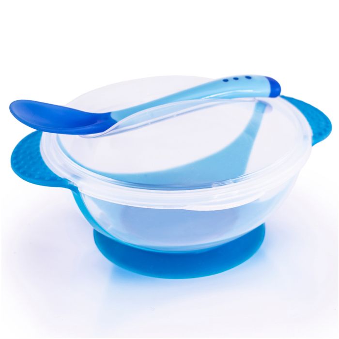 blue Lalang Baby Suction Slip-resistant Bowls Set with Temperature Sensing Anti-scald Spoon