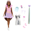 Barbie Fun & Fancy Doll & Accessories, Brunette Fashion Doll with Extra-Long Hair & 2 Looks, Including Silver Metallic Dress & Hair Extension