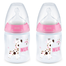 NUK Temperature Control Bottle Silicone Teat (0-6 Months) - 150ml 2 Pack Pink/White