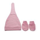 KNOTTED HAT AND MITTEN SET PINK