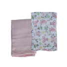 Snuggletime Bamboo Muslin Receiver 2 Pack - Pink Jungle - 120 x 120cm 