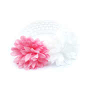 Double Flower Crochet Headband - Pink And White