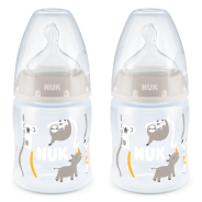 First Choice Temperature Control Bottle Silicone Teat 0-6 Months Twin Pack 150ml- Neutral