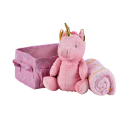 Blanket & Plush Toy 3pc Storage Gift Box - Unicorn 