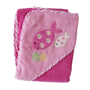 Deluxe Embroidered Hooded Towel  - Pink Fish