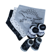 Bandana Bibs & Sock Set 5 Piece Grey & Black